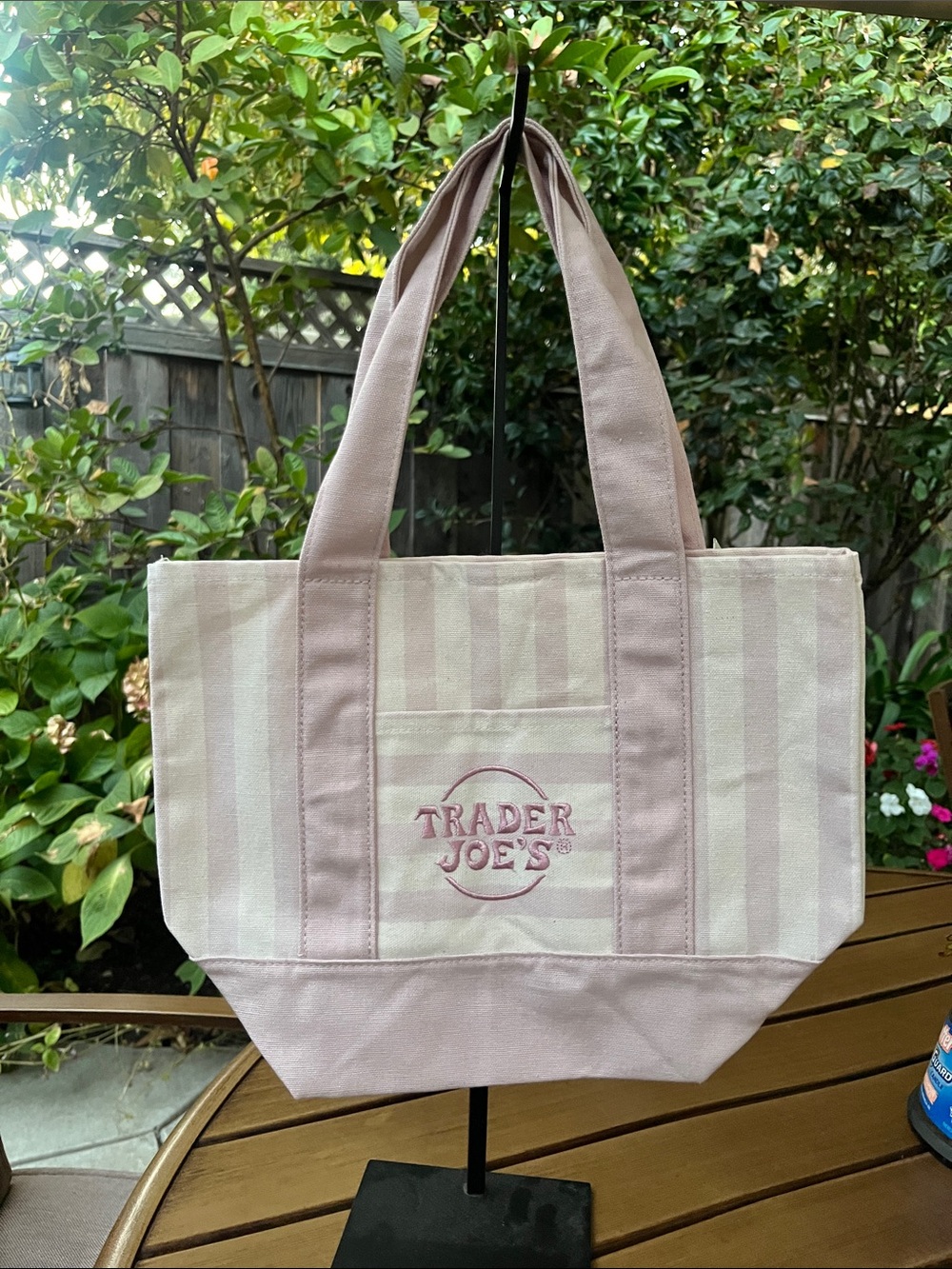 Trader Joe's Pink Mini Stripe Canvas Tote